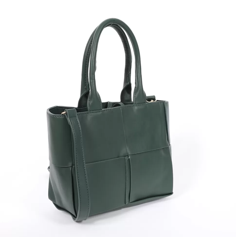 Women Folli Follie Handbags^Square It Green Braided Tote Bag