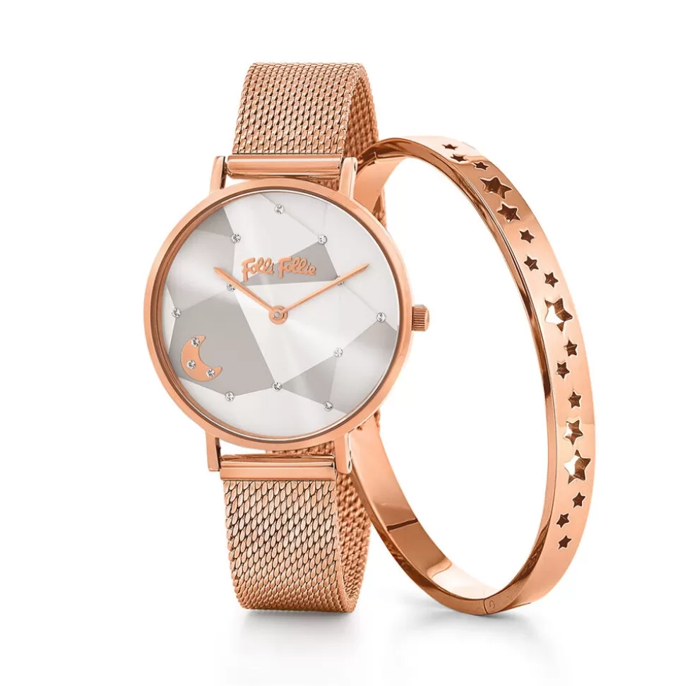 Women Folli Follie Bracelet^Stargaze Rose Gold Plated Mesh Bracelet Watch Set