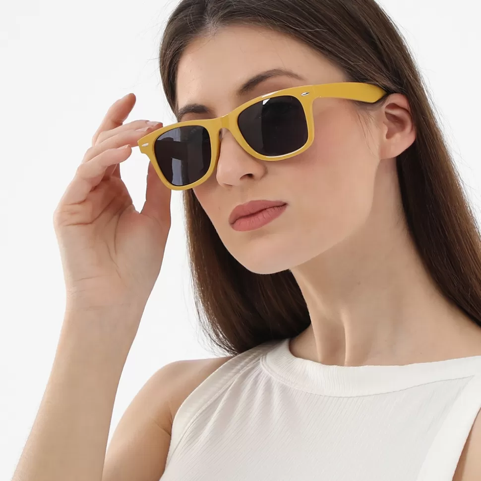 Women Folli Follie Sunglasses^Sunglasses Squared Mask With Metallic Details In Yellow Color