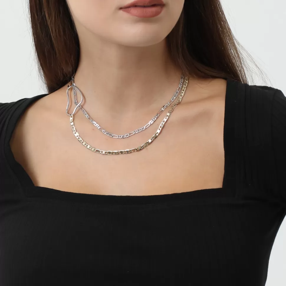 Women Folli Follie Necklaces^The Chain Addiction Bi-Color Double Chain Necklace With Link