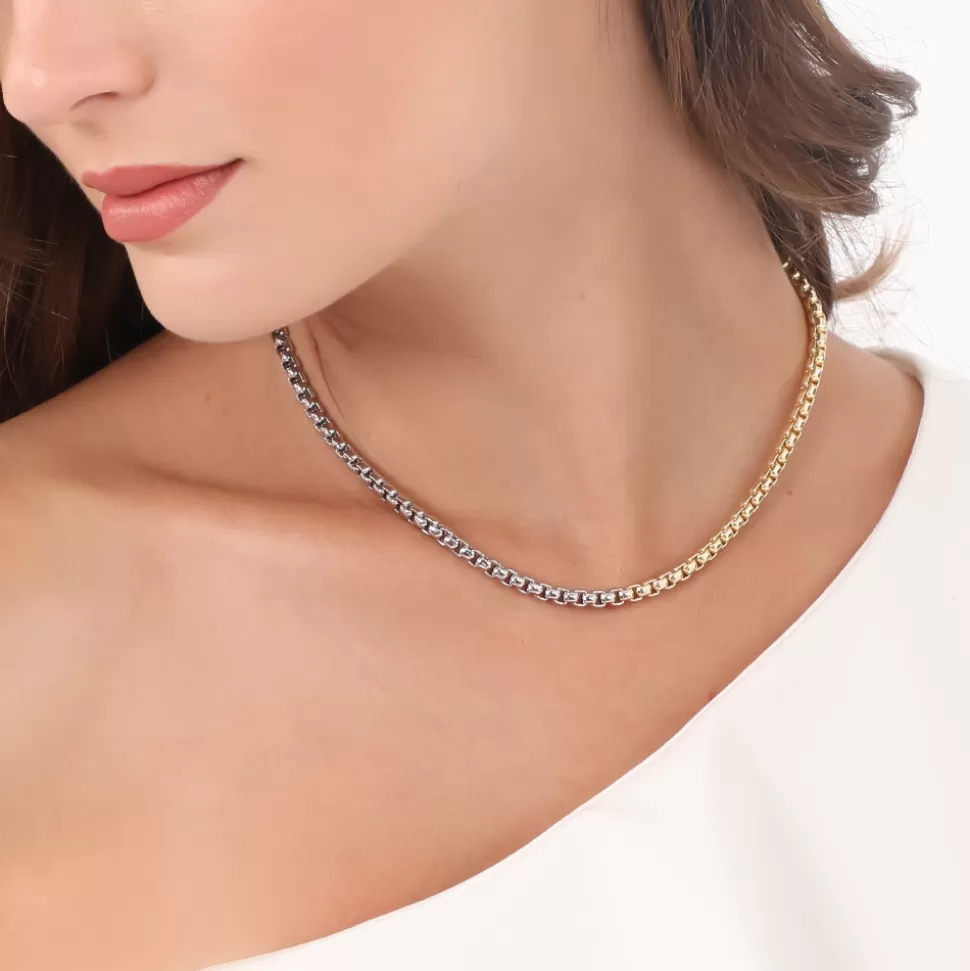 Women Folli Follie Necklaces^The Chain Addiction Bi-Color Short Thin Chain Necklace