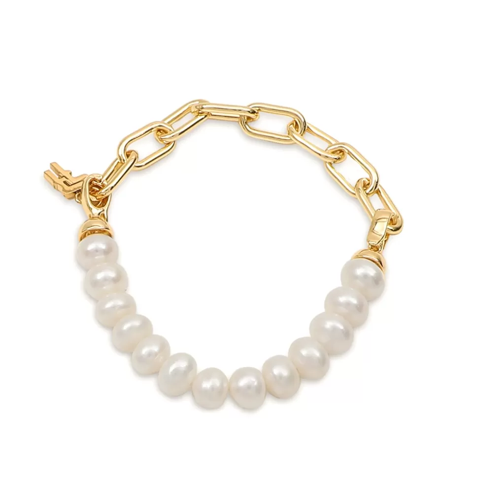 Women Folli Follie Bracelets^The Chain Addiction Gold Plated Chain Bracelet With Pearls