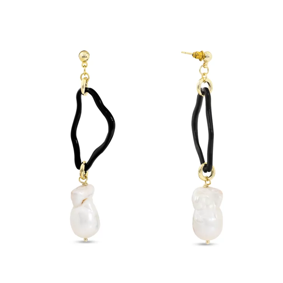 Women Folli Follie Earrings^The Chain Addiction Gold Plated Dangle Earrings With Enamel And Pearls