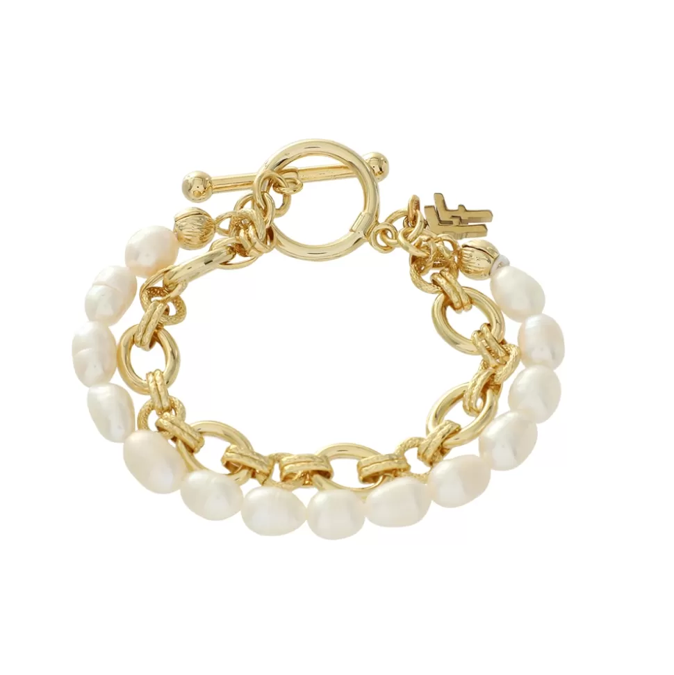 Women Folli Follie Bracelets^The Chain Addiction Gold Plated Double Chain Bracelet With Pearls