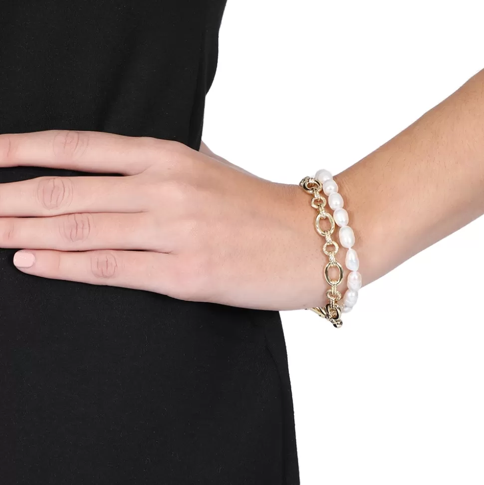 Women Folli Follie Bracelets^The Chain Addiction Gold Plated Double Chain Bracelet With Pearls