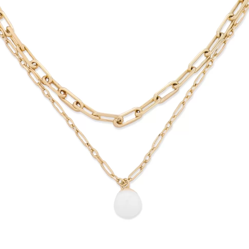 Women Folli Follie Necklaces^The Chain Addiction Gold Plated Double Chain Necklace With Pearl
