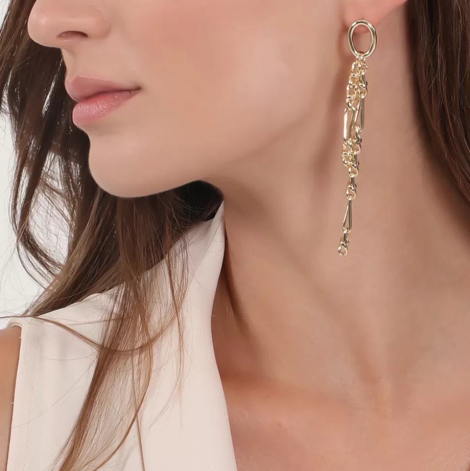 Women Folli Follie Earrings^The Chain Addiction Gold Plated Earrings With Double Asymmetric Chain