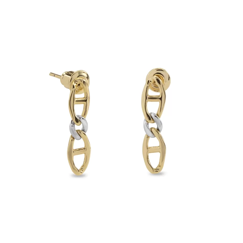 Women Folli Follie Earrings^The Chain Addiction Gold Plated Earrings With Silvery Element