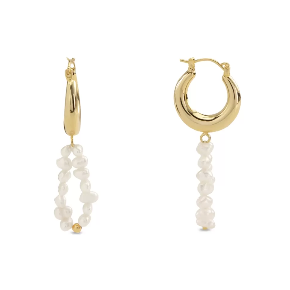 Women Folli Follie Earrings^The Chain Addiction Gold Plated Hoops With Pearl Loop