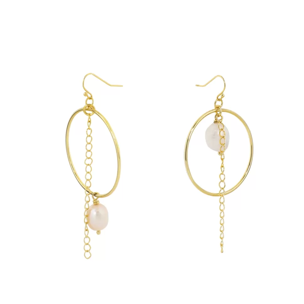 Women Folli Follie Earrings^The Chain Addiction Gold Plated Mismatched Dangle Earrings With Hoops And Pearls