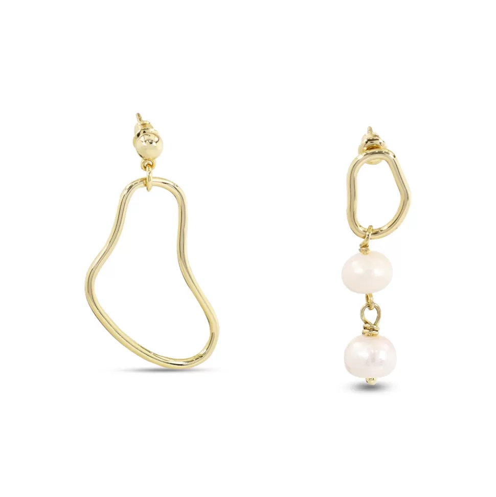 Women Folli Follie Earrings^The Chain Addiction Gold Plated Mismatched Dangle Earrings With Links And Pearls