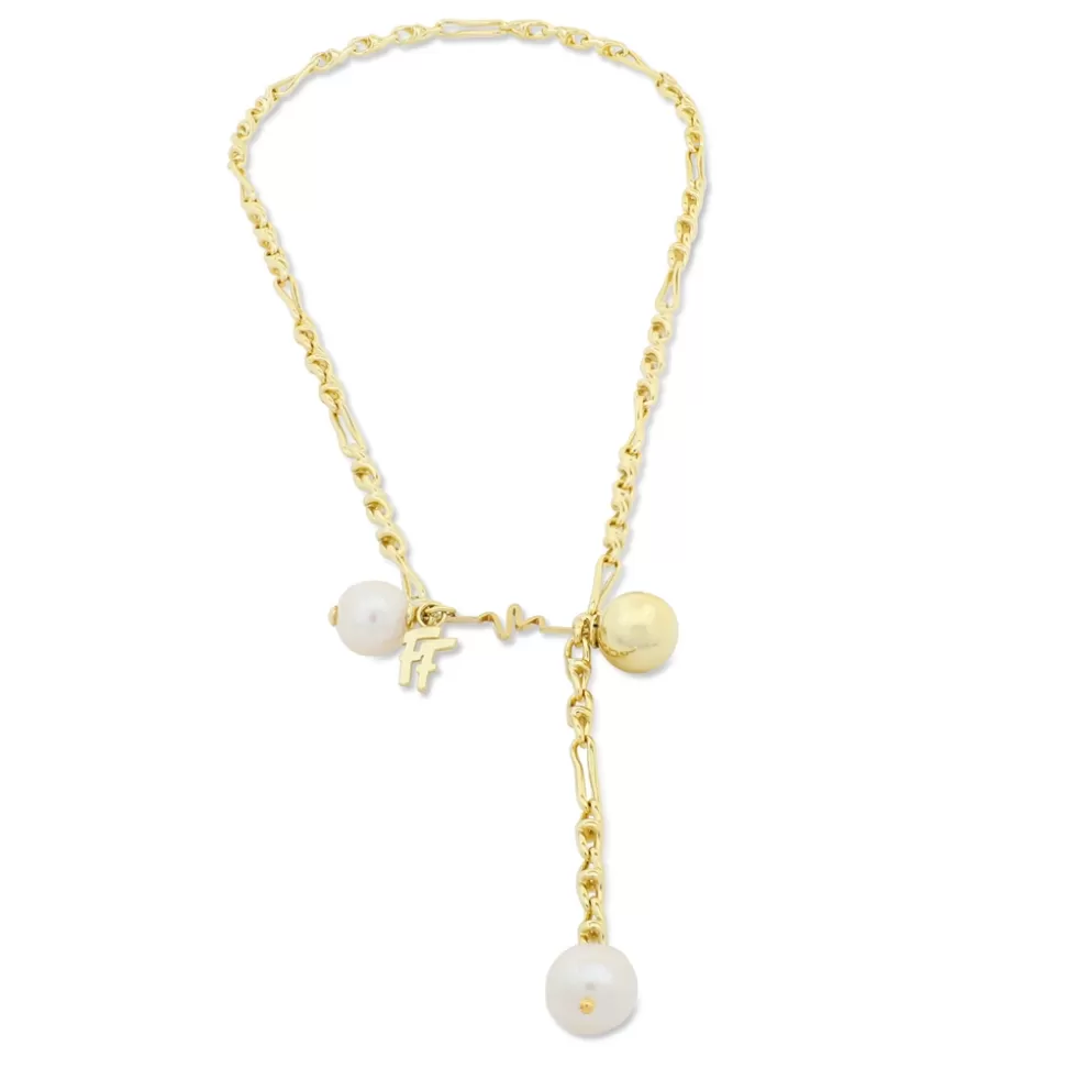 Women Folli Follie Necklaces^The Chain Addiction Gold Plated Tie Necklace With Boule And Pearls