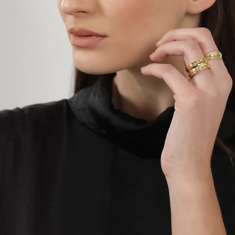 Women Folli Follie Rings^The Chain Addiction Gold Plated Wide Ring