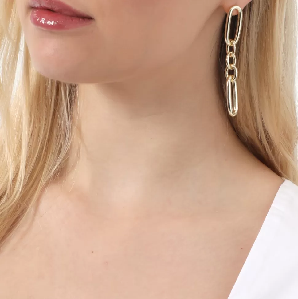 Women Folli Follie Earrings^The Chain Addiction Long Gold Plated Oval Chain Earrings