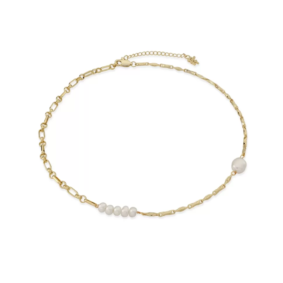 Women Folli Follie Necklaces^The Chain Addiction Short Chain Gold Plated Necklace With Pearls