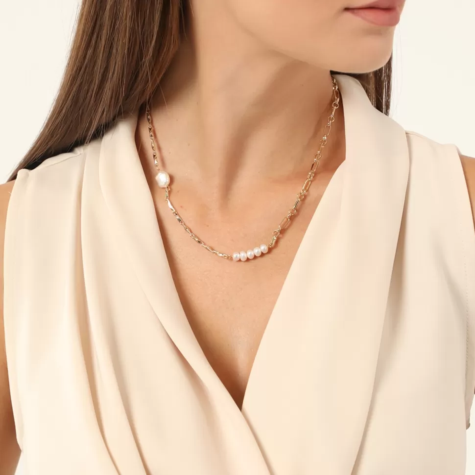 Women Folli Follie Necklaces^The Chain Addiction Short Chain Gold Plated Necklace With Pearls