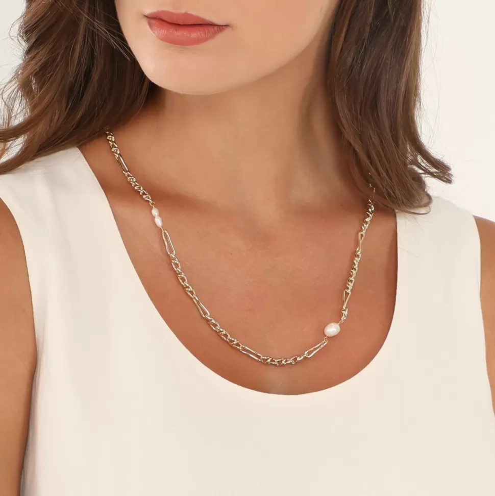 Women Folli Follie Necklaces^The Chain Addiction Short Chain Gold Plated Necklace With Two Pearls