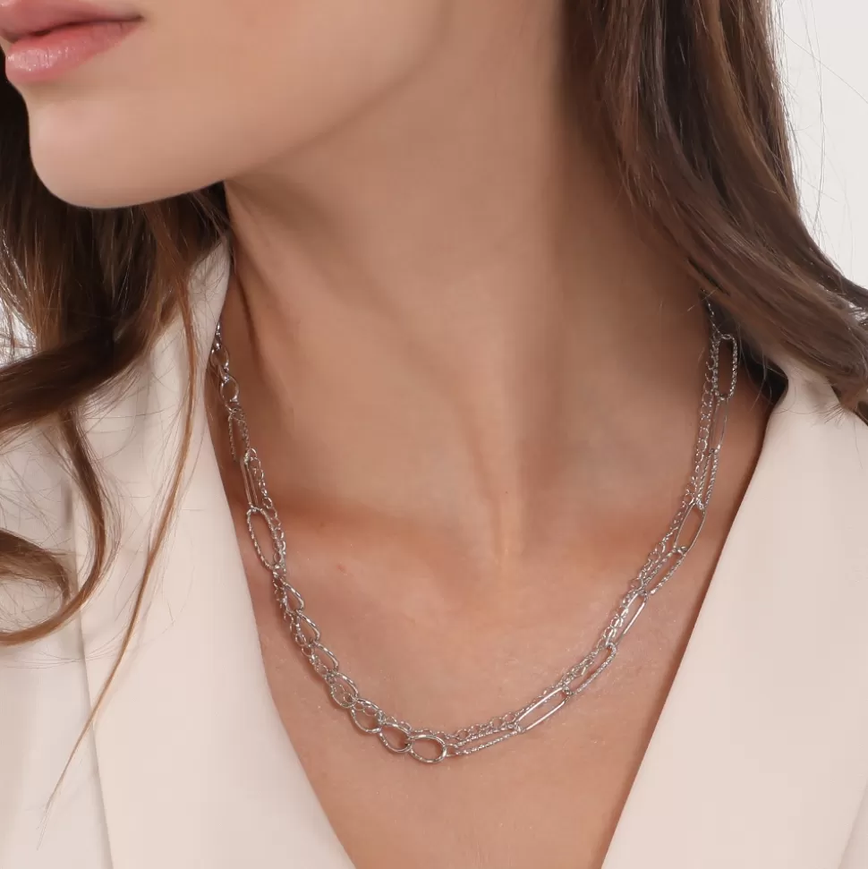 Women Folli Follie Necklaces^The Chain Addiction Short Double-Chain Silvery Necklace