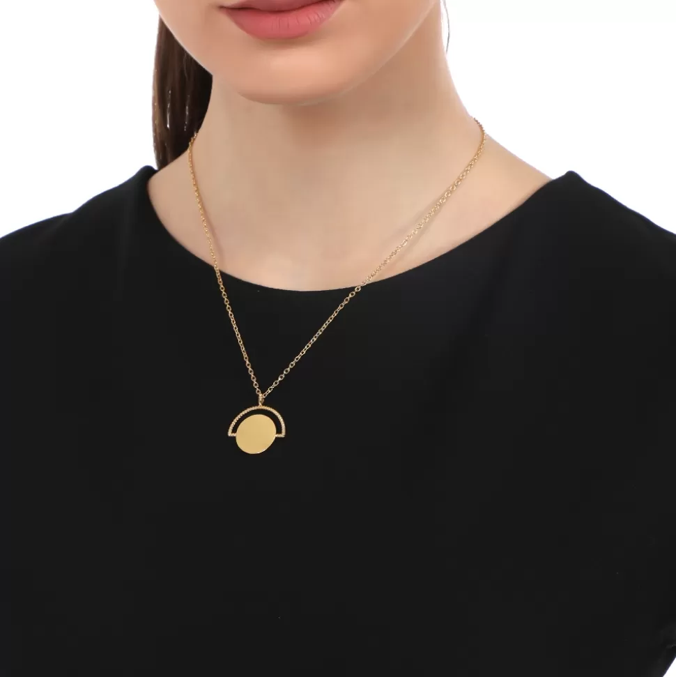 Women Folli Follie Necklaces^The Simple Reflection Short Gold Plated Chain Necklace With Discus Motif