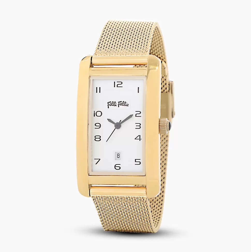 Women Folli Follie Bracelet^Think Tank Gold Plated Watch With Mesh Bracelet