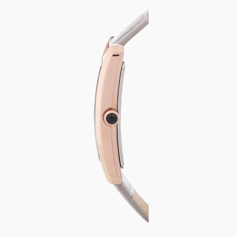 Women Folli Follie Leather Strap^Think Tank Rose Gold Plated Watch With Gray Leather Strap