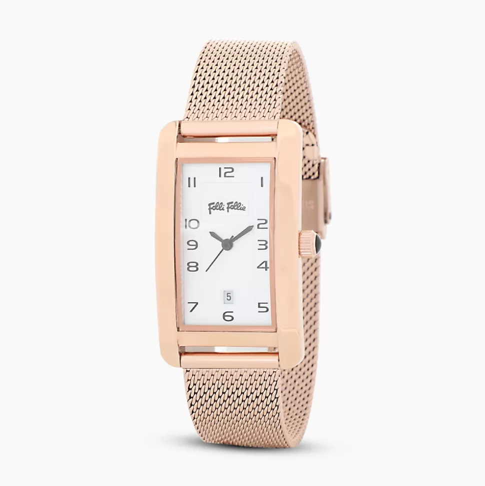 Women Folli Follie Bracelet^Think Tank Rose Gold Plated Watch With Mesh Bracelet