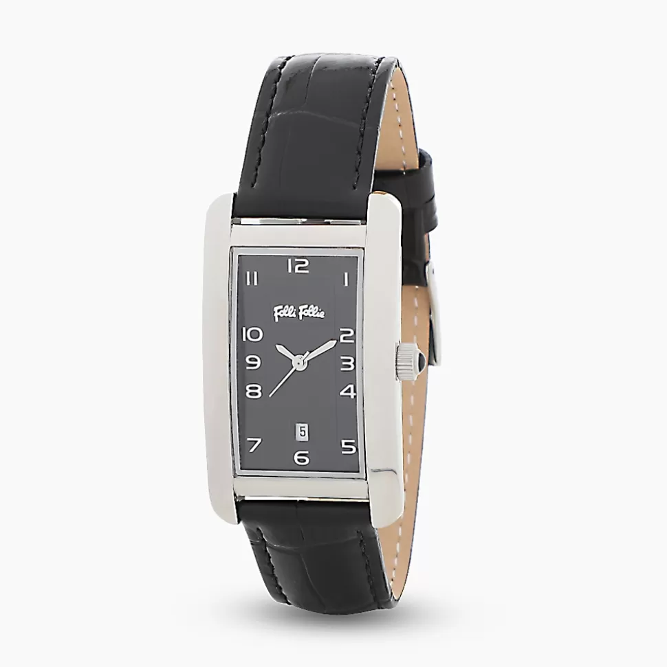 Women Folli Follie Leather Strap^Think Tank Watch With Black Leather Strap