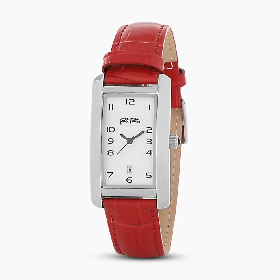 Women Folli Follie Leather Strap^Think Tank Watch With Red Leather Strap