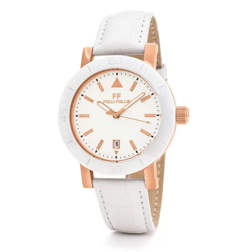 Women Folli Follie Leather Strap^Time Framed Bigcase Leather Watch