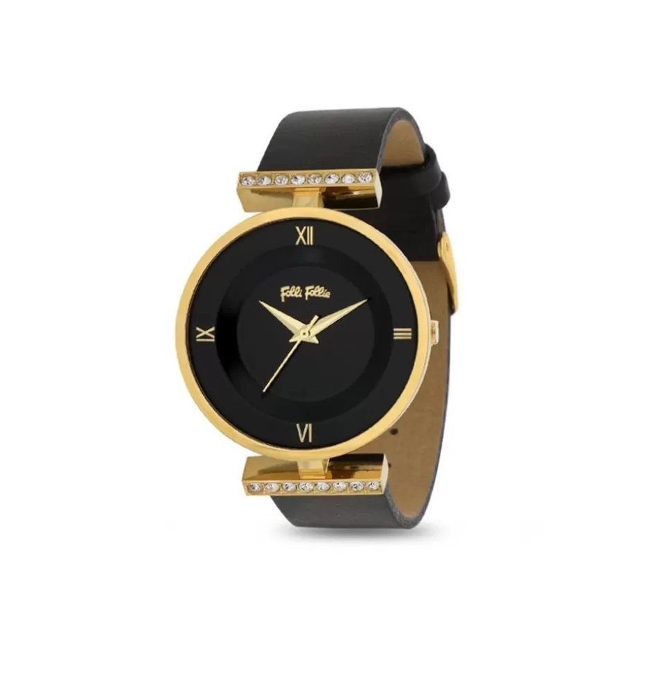 Women Folli Follie Leather Strap^Vintage Dynasty Gold Plated Watch With Leather Strap