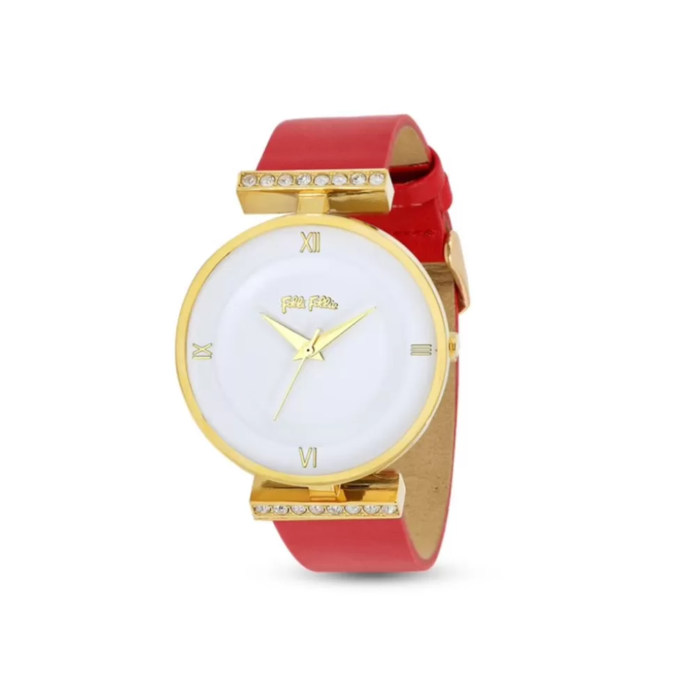 Women Folli Follie Leather Strap^Vintage Dynasty Gold Plated Watch With Leather Strap