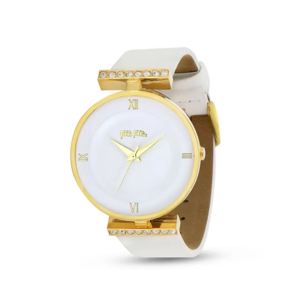 Women Folli Follie Leather Strap^Vintage Dynasty Gold Plated Watch With Leather Strap