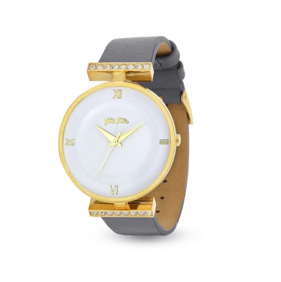 Women Folli Follie Leather Strap^Vintage Dynasty Gold Plated Watch With Leather Strap