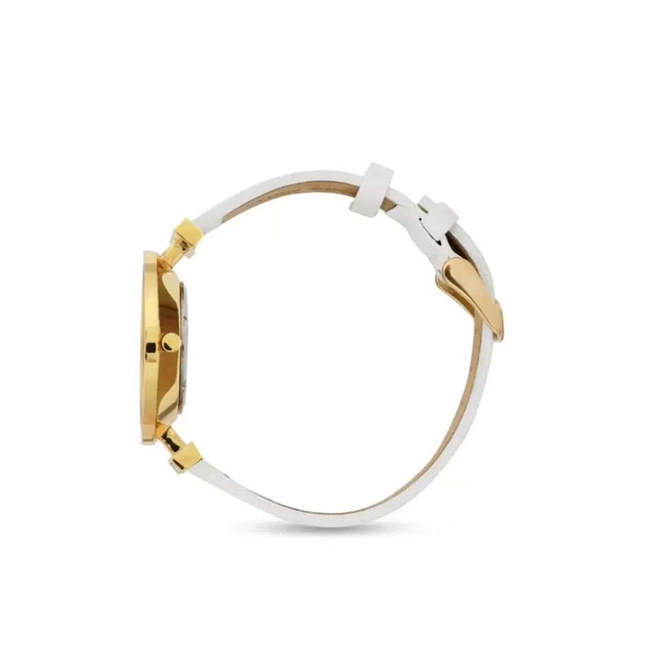 Women Folli Follie Leather Strap^Vintage Dynasty Gold Plated Watch With Leather Strap