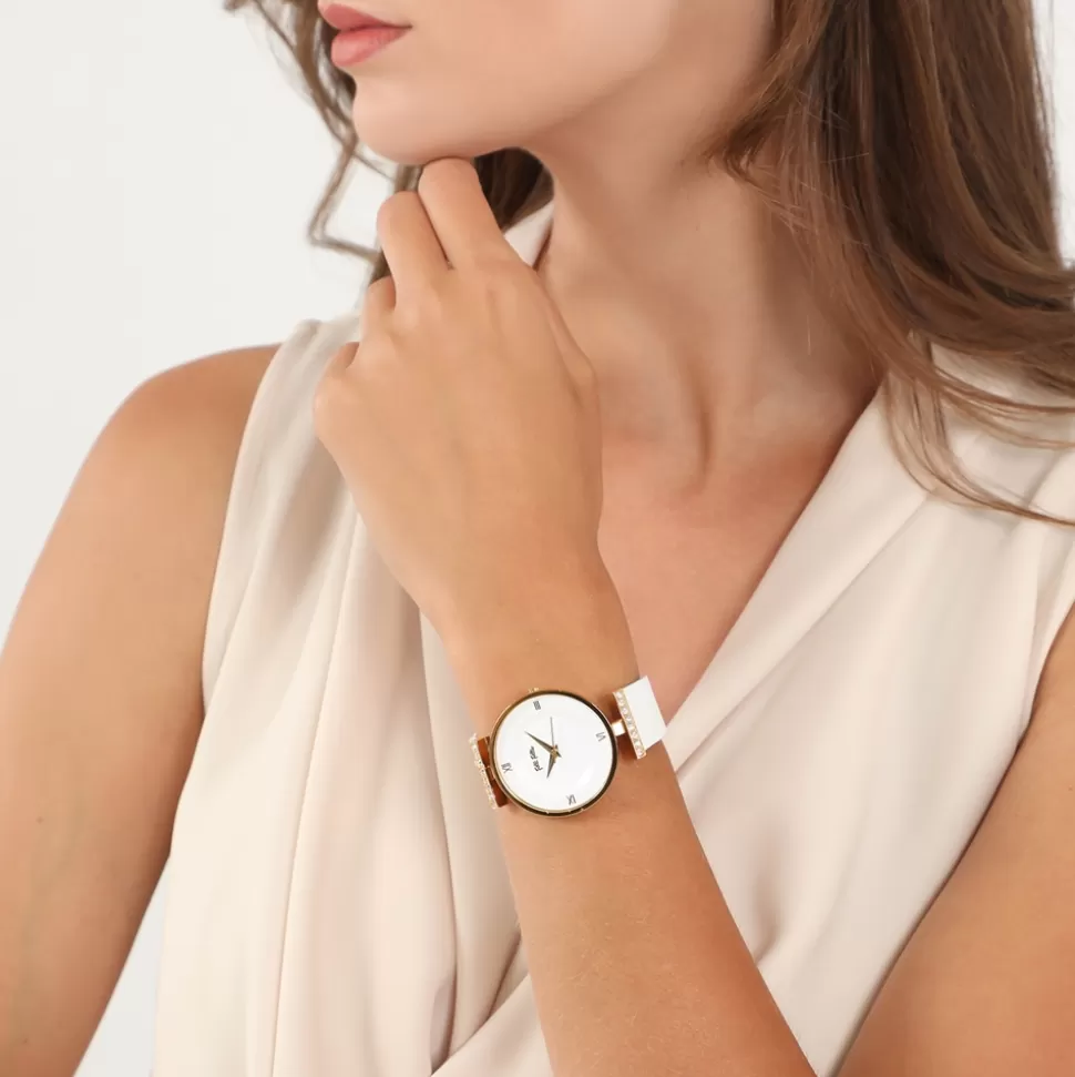 Women Folli Follie Leather Strap^Vintage Dynasty Gold Plated Watch With Leather Strap