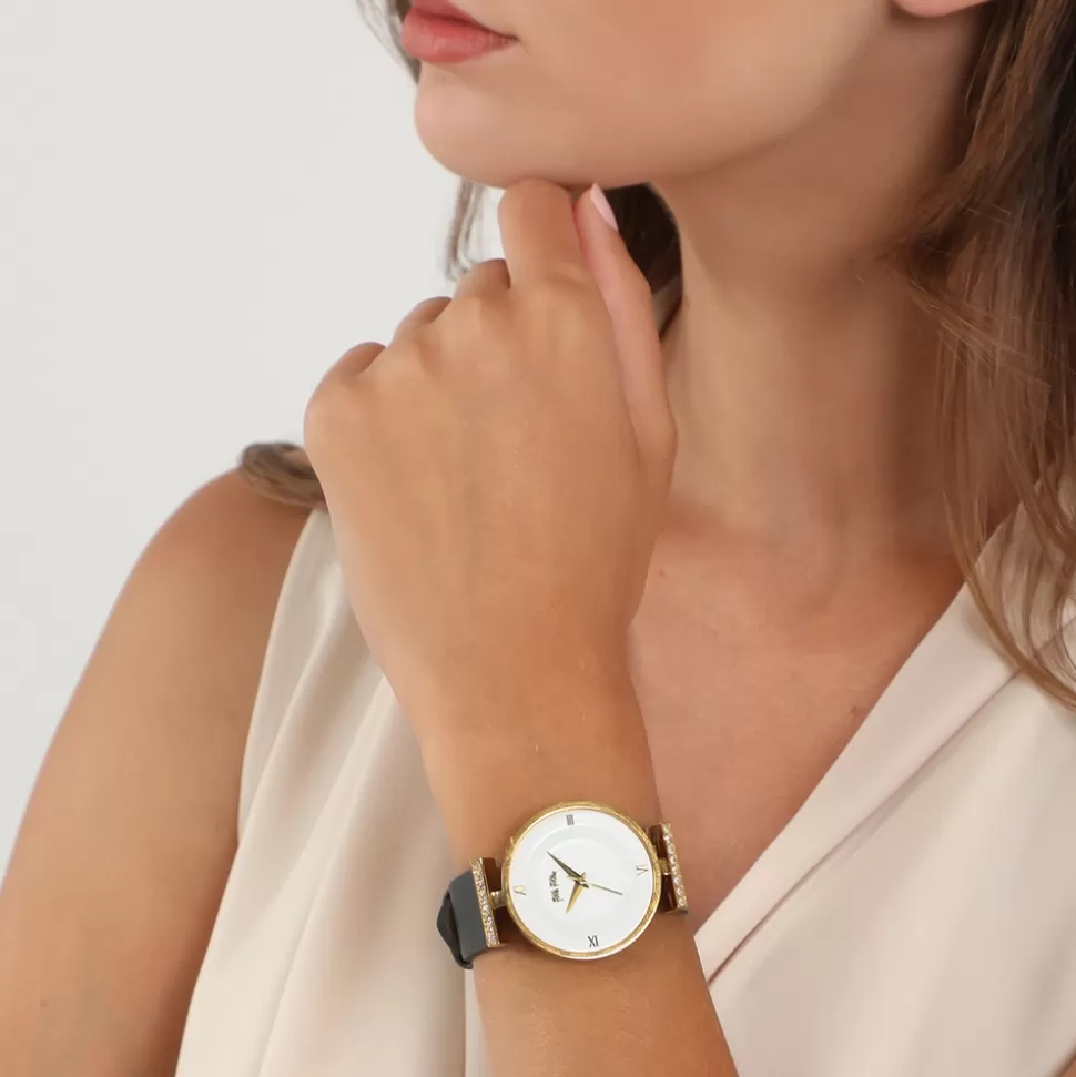 Women Folli Follie Leather Strap^Vintage Dynasty Gold Plated Watch With Leather Strap