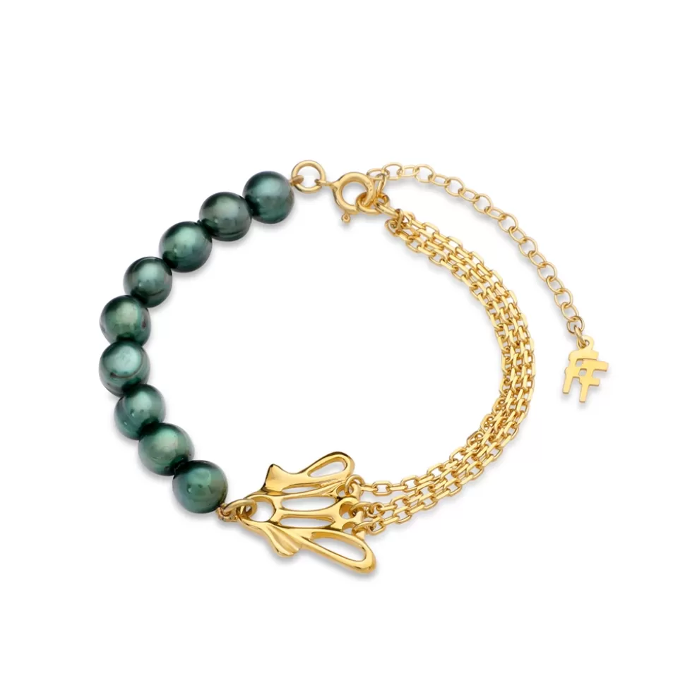 Women Folli Follie Bracelets^Winged Spirit Gold Plated Chain Bracelet With Pearls And Wing Motif