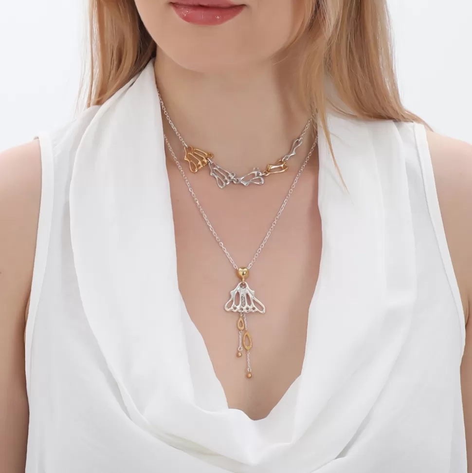Women Folli Follie Necklaces^Winged Spirit Long Bicolor Silver Chain Necklace With Wing Motif