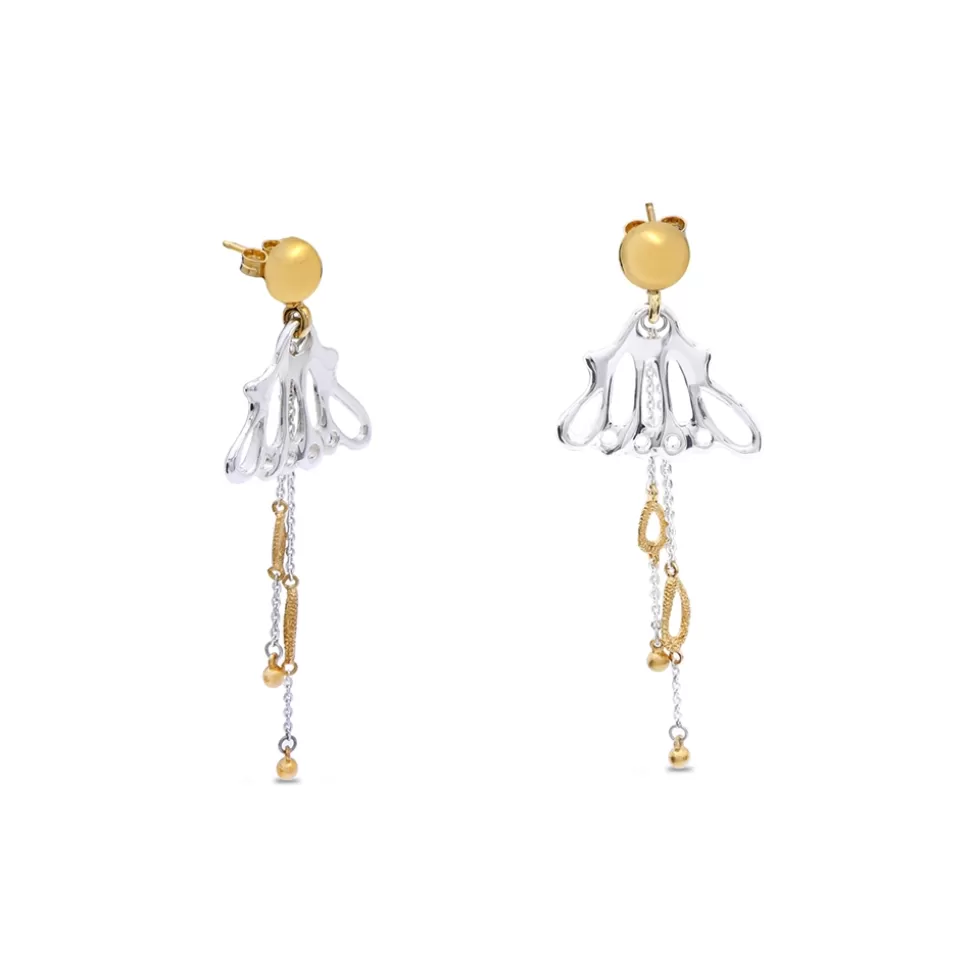 Women Folli Follie Earrings^Winged Spirit Long Bicolor Silver Dangle Earrings With Wing Motif