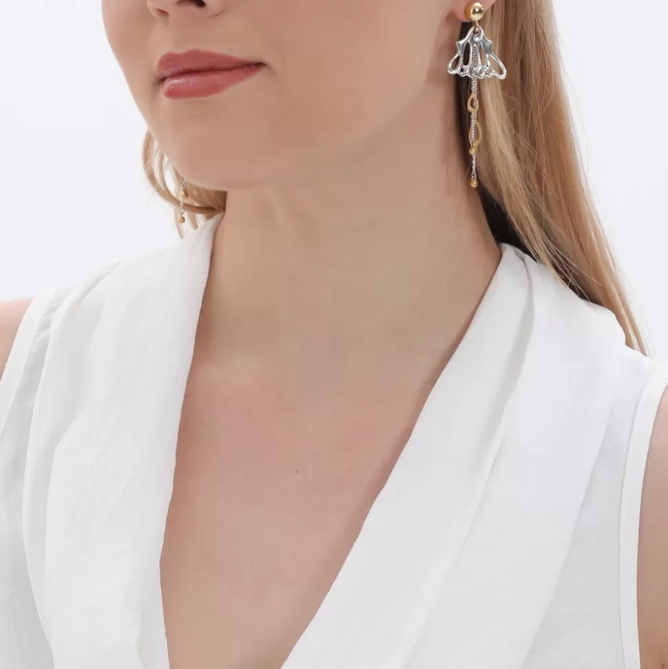 Women Folli Follie Earrings^Winged Spirit Long Bicolor Silver Dangle Earrings With Wing Motif