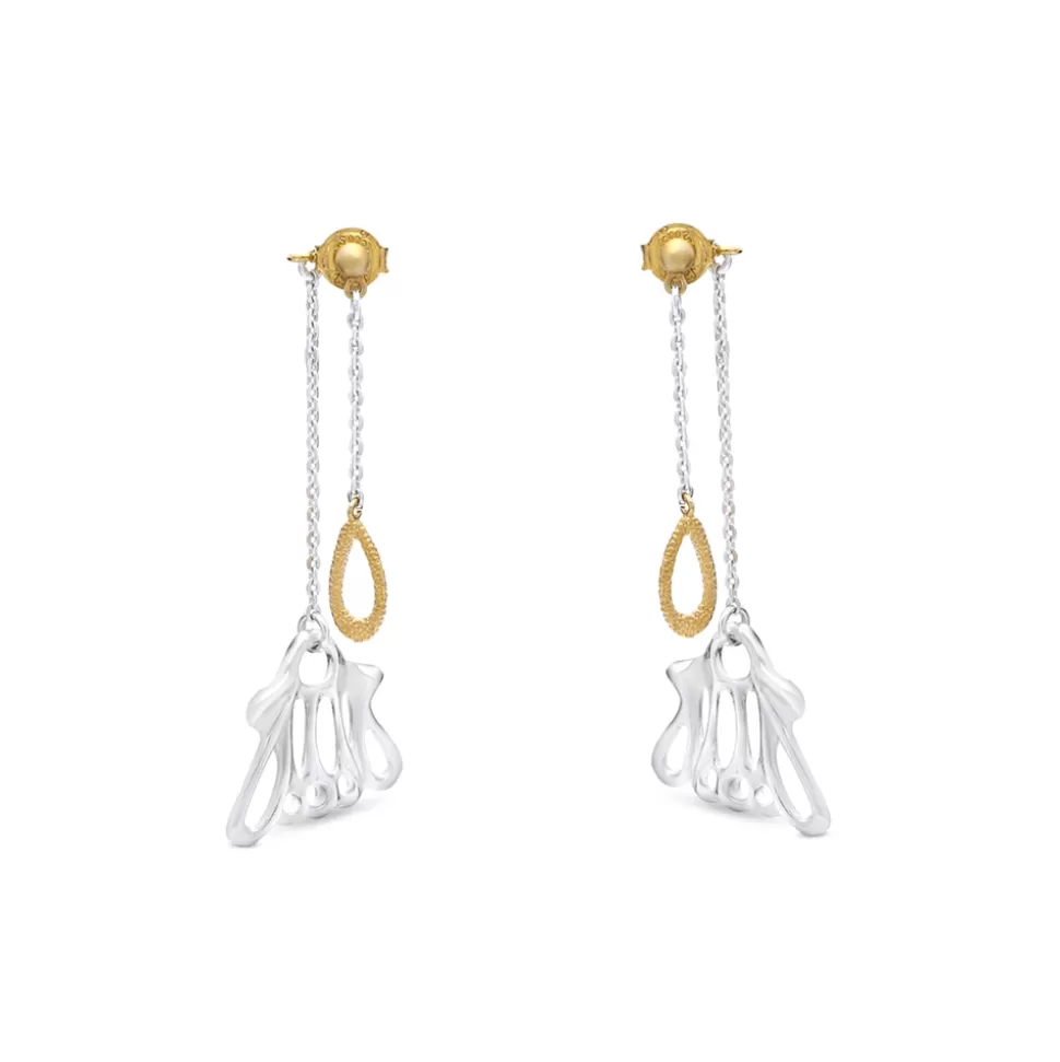 Women Folli Follie Earrings^Winged Spirit Long Bicolor Silver Dangle Earrings With Wing Motif And Chains