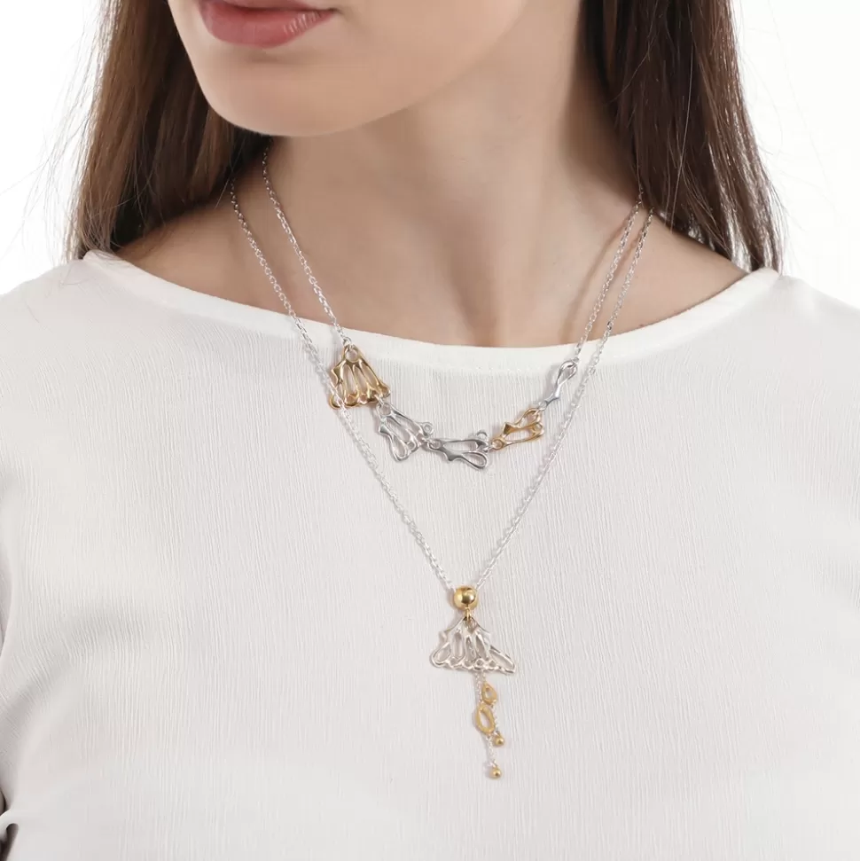 Women Folli Follie Necklaces^Winged Spirit Short Bicolor Silver Chain Necklace With Wing Motifs