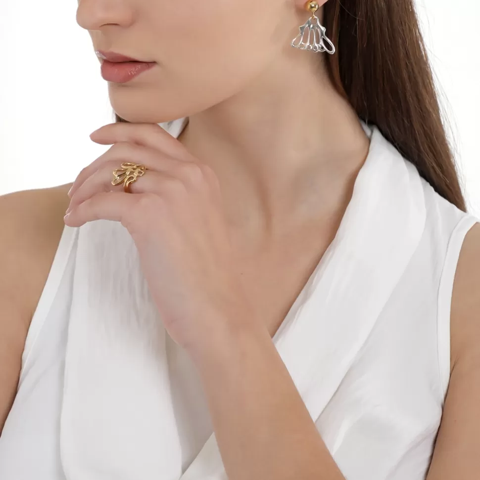 Women Folli Follie Earrings^Winged Spirit Short Bicolor Silver Earrings With Wing Motif