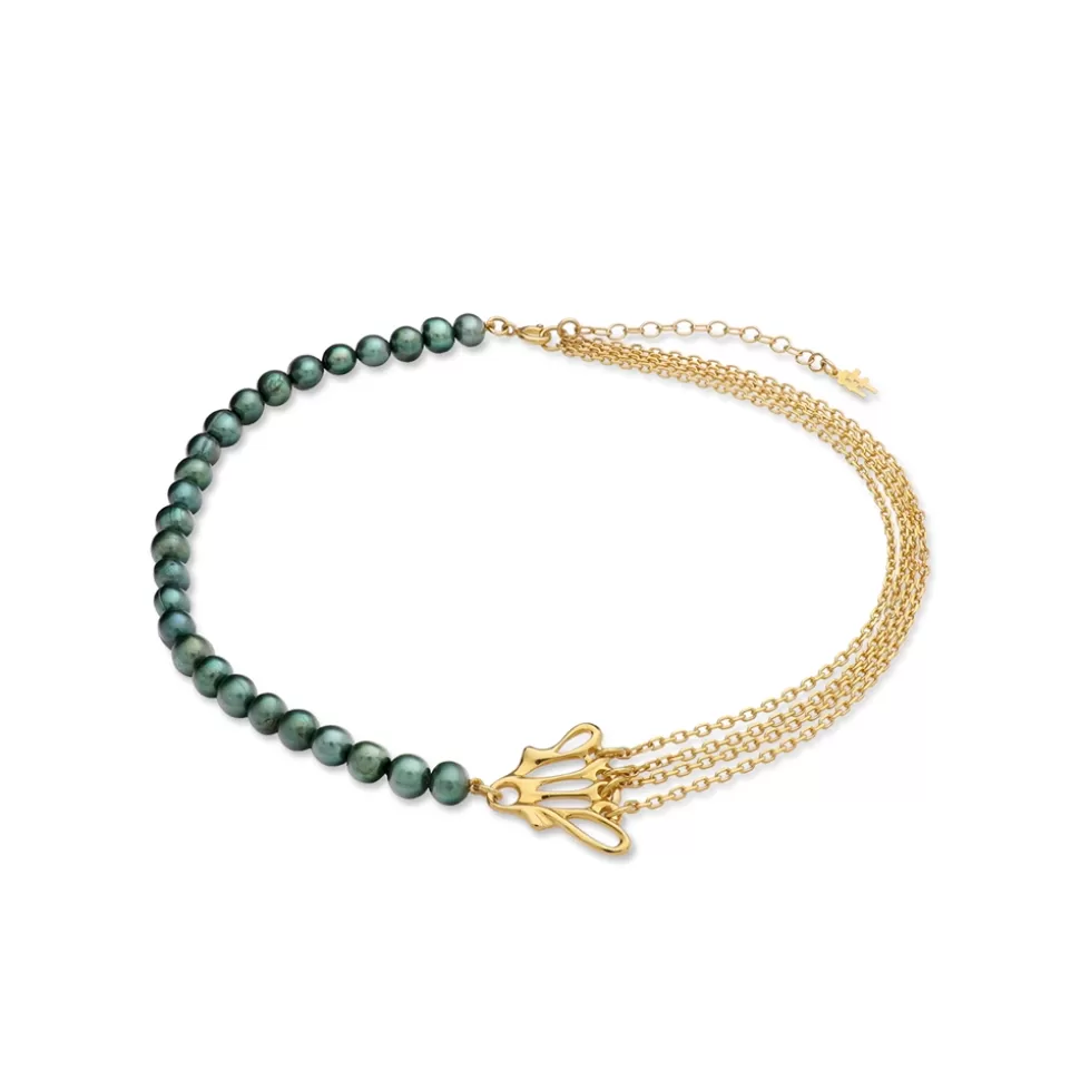 Women Folli Follie Necklaces^Winged Spirit Short Gold Plated Chain Necklace With Pearls And Wing Motif