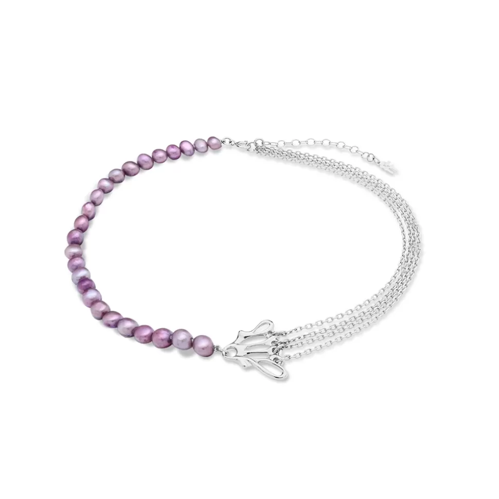 Women Folli Follie Necklaces^Winged Spirit Short Silver Chain Necklace With Pearls And Wing Motif